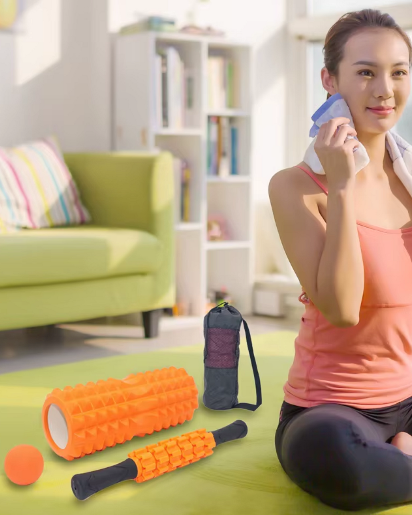 Yoga Foam Roller & Stretching Set - 5 Piece + Travel Size