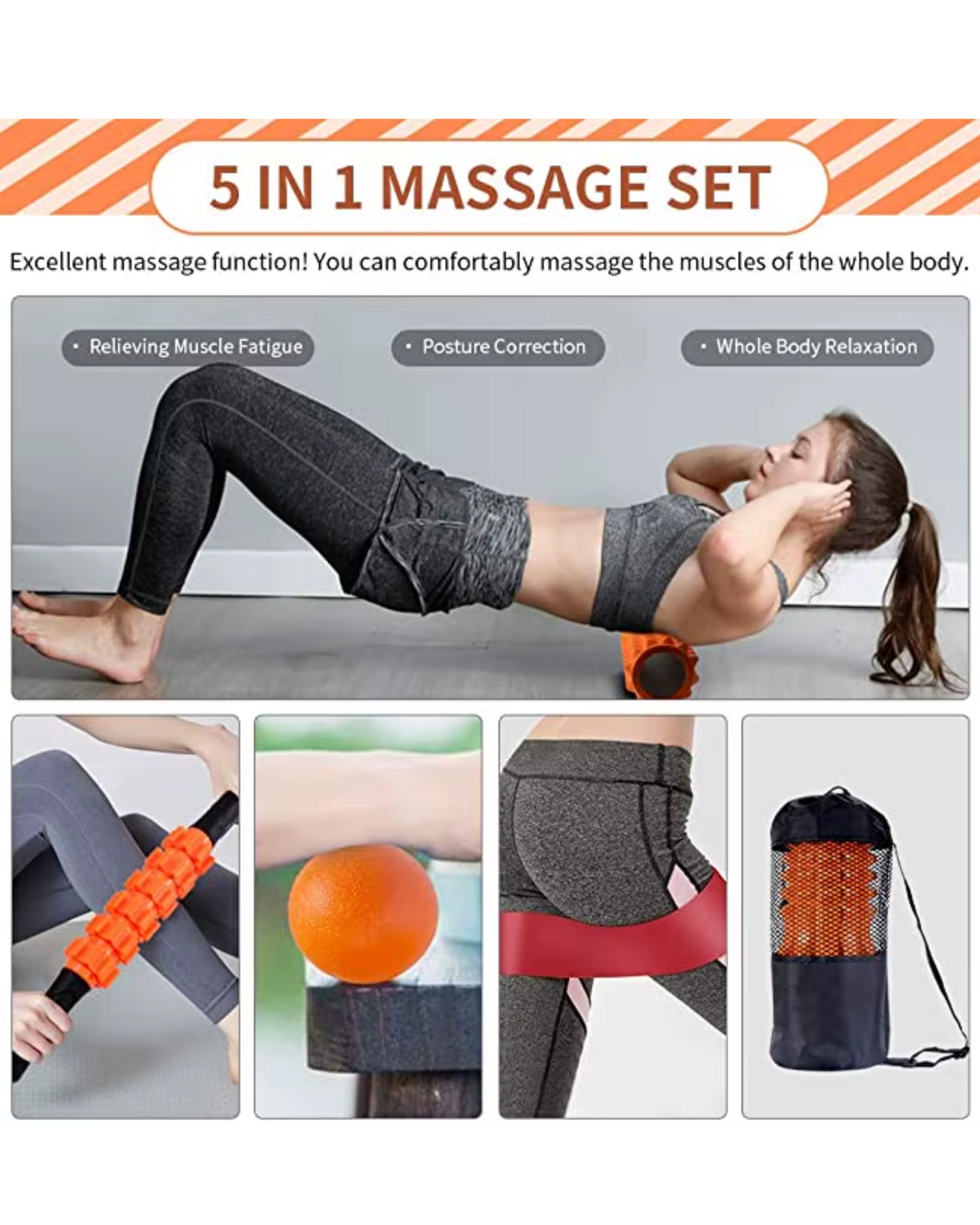 Yoga Foam Roller & Stretching Set - 5 Piece + Travel Size