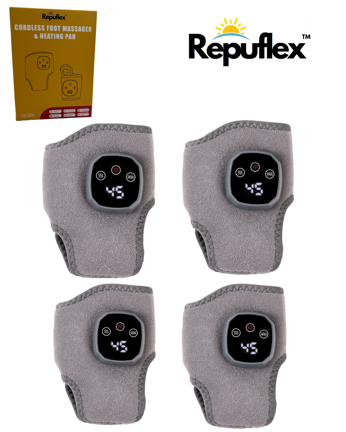 4 (Two Dual Sets) - EMS Foot Massagers - Cordless with 4 Levels of Vibration & Heat Settings  - Save 70%