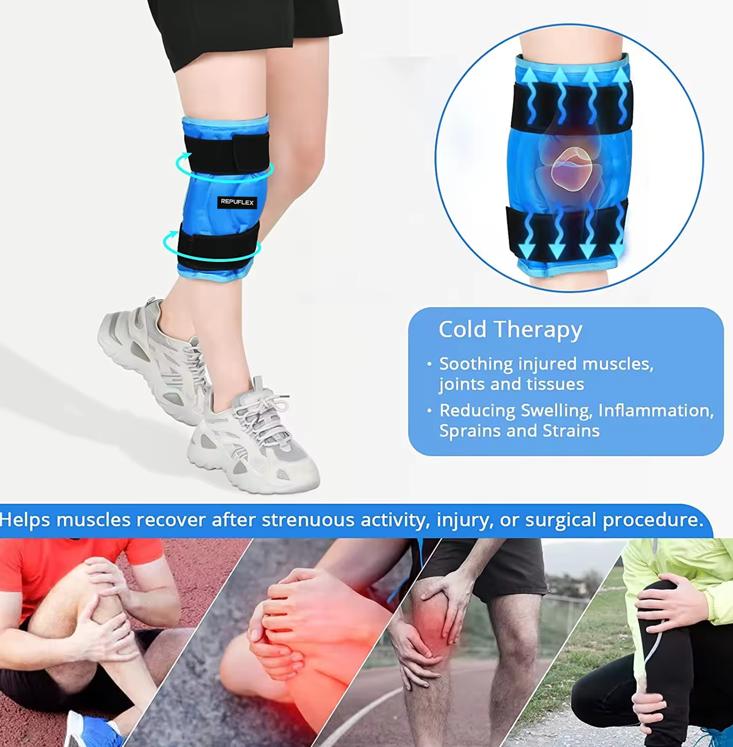 1 Single - Knee Ice Pack Wrap - Freezable, Adjustable & Reusable Knee Therapy & Pain Relief (One Size Fits All)